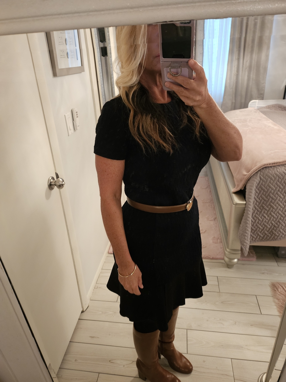 Tory Burch Black Short-Sleeve Fit-and-Flare Dress